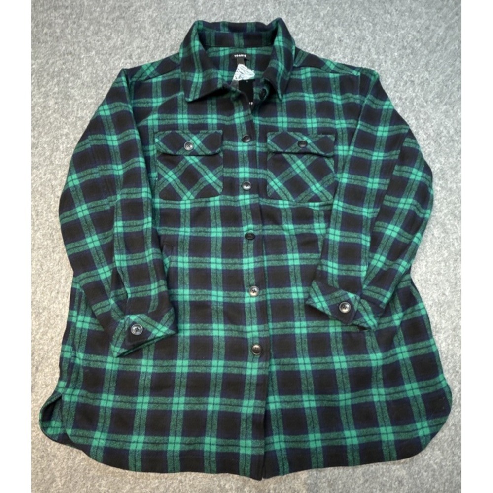 Torrid Size 2 Brushed Twill Cotton Shacket Blue Green Black Tartan Plaid